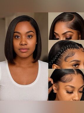 Sleek Wig Bob Cut Human Hair 10 inch 13x4 Black Women's Wig 200%D Pre plucked